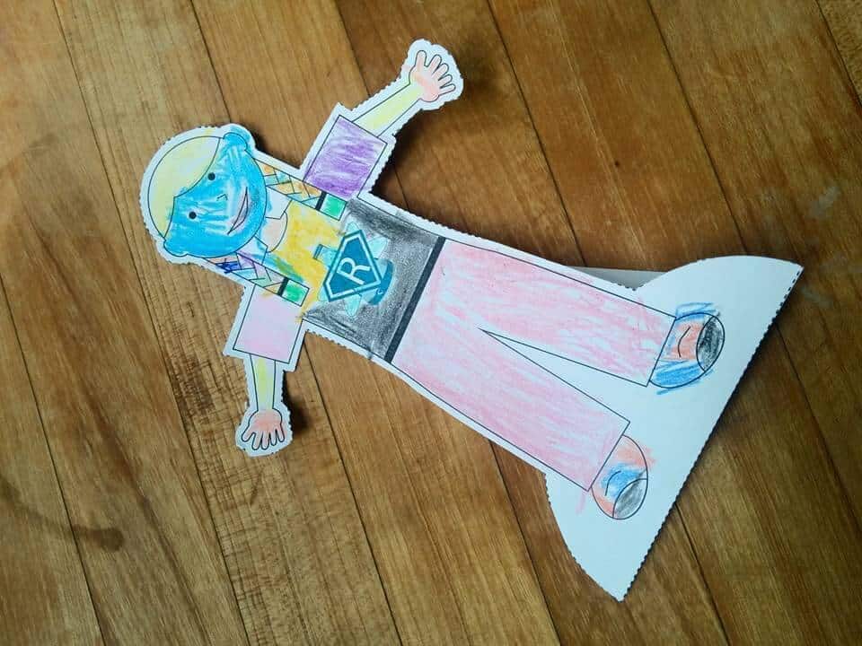 The first Flat Rosie designed by Isabella takes to the mail for her lab travels