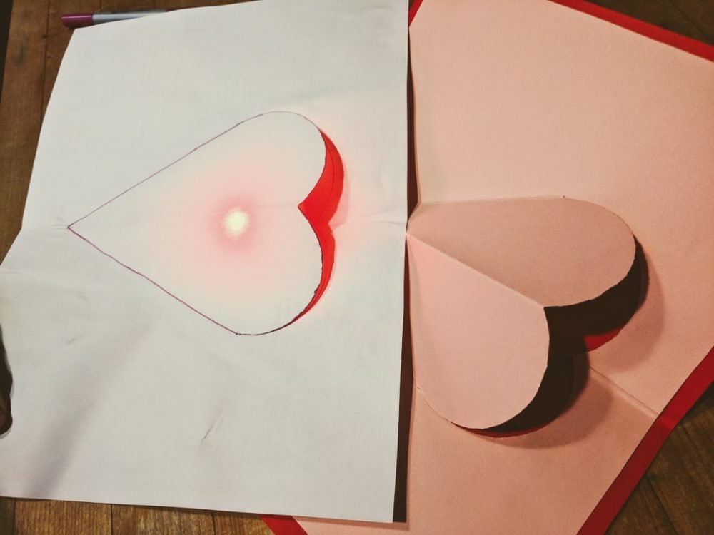 3d popup cards created from a template in the shape of a heart