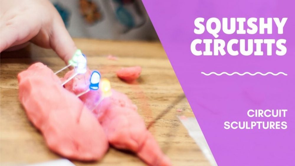 pink conductive dough or playdoh to make squishy circuits light up LEDs kids activity
